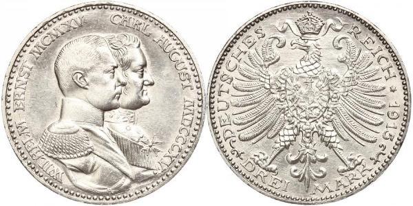 3 Марка Герцогство Саксен-Веймар-Ейзенахське (1809 - 1918) Срібло William Ernest, Grand Duke of Saxe-Weimar-Eisenach