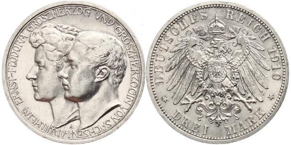 3 Марка Герцогство Саксен-Веймар-Ейзенахське (1809 - 1918) Срібло William Ernest, Grand Duke of Saxe-Weimar-Eisenach