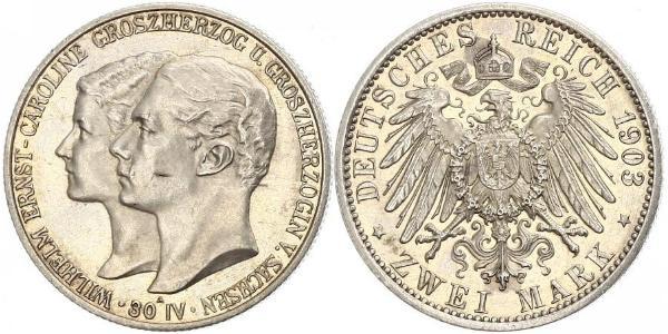 3 Марка Герцогство Саксен-Веймар-Ейзенахське (1809 - 1918) Срібло William Ernest, Grand Duke of Saxe-Weimar-Eisenach