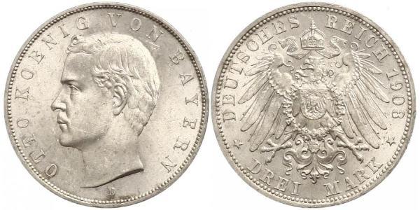 3 Марка Королівство Баварія (1806 - 1918) Срібло Otto of Bavaria (1848 – 1916)