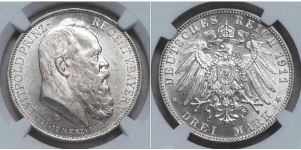 3 Марка Королівство Баварія (1806 - 1918) Срібло Otto of Bavaria (1848 – 1916)