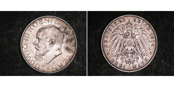 3 Марка Королівство Баварія (1806 - 1918) Срібло Людвіг III (король Баварії) (1845 – 1921)
