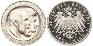 3 Марка Королівство Вюртемберг Срібло Wilhelm II, German Emperor (1859-1941)