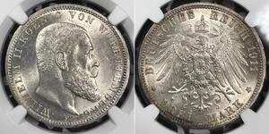 3 Марка Королівство Вюртемберг Срібло Wilhelm II, German Emperor (1859-1941)