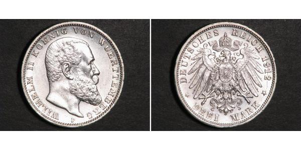 3 Марка Королівство Вюртемберг Срібло Wilhelm II, German Emperor (1859-1941)