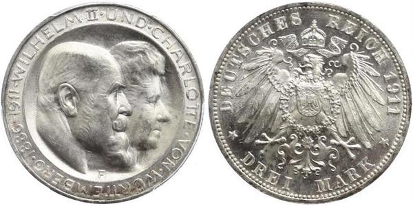 3 Марка Королівство Вюртемберг Срібло Wilhelm II, German Emperor (1859-1941)