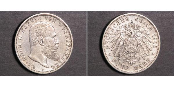 3 Марка Королівство Вюртемберг Срібло Wilhelm II, German Emperor (1859-1941)