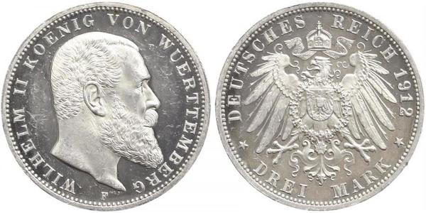 3 Марка Королівство Вюртемберг Срібло Wilhelm II, German Emperor (1859-1941)