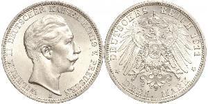 3 Марка Королівство Пруссія (1701-1918) Срібло Wilhelm II, German Emperor (1859-1941)