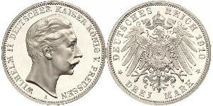 3 Марка Королівство Пруссія (1701-1918) Срібло Wilhelm II, German Emperor (1859-1941)