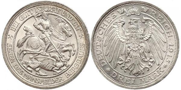3 Марка Королівство Пруссія (1701-1918) Срібло Wilhelm II, German Emperor (1859-1941)