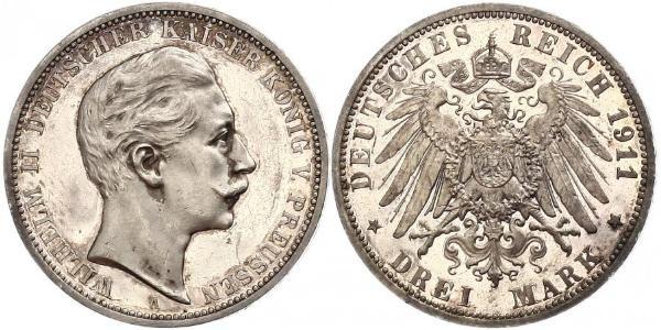 3 Марка Королівство Пруссія (1701-1918) Срібло Wilhelm II, German Emperor (1859-1941)