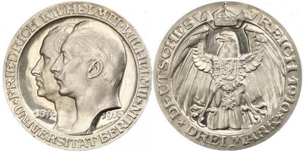 3 Марка Королівство Пруссія (1701-1918) Срібло Wilhelm II, German Emperor (1859-1941)