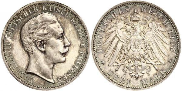 3 Марка Королівство Пруссія (1701-1918) Срібло Wilhelm II, German Emperor (1859-1941)