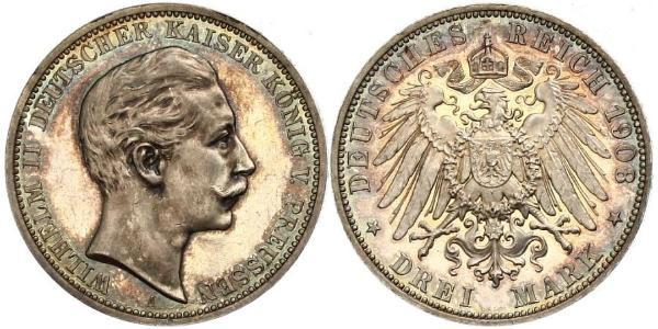 3 Марка Королівство Пруссія (1701-1918) Срібло Wilhelm II, German Emperor (1859-1941)