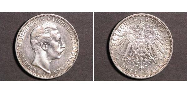 3 Марка Королівство Пруссія (1701-1918) Срібло Wilhelm II, German Emperor (1859-1941)