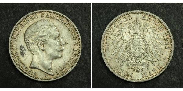 3 Марка Королівство Пруссія (1701-1918) Срібло Wilhelm II, German Emperor (1859-1941)