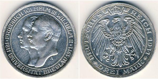 3 Марка Королівство Пруссія (1701-1918) Срібло Фрідрих Вільгельм III, король Пруссії  (1770 -1840)