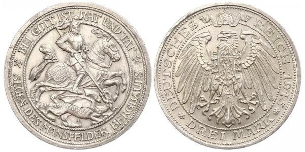 3 Марка Королівство Пруссія (1701-1918) Срібло Wilhelm II, German Emperor (1859-1941)