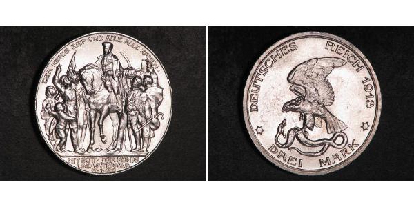 3 Марка Королівство Пруссія (1701-1918) Срібло 