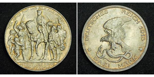 3 Марка Королівство Пруссія (1701-1918) Срібло 