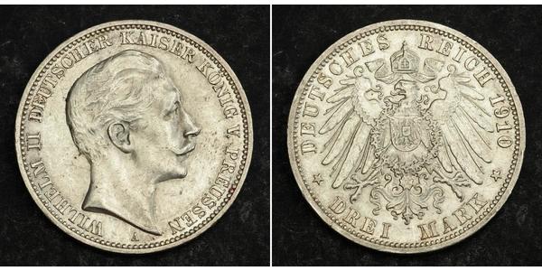 3 Марка Королівство Пруссія (1701-1918) Срібло Wilhelm II, German Emperor (1859-1941)