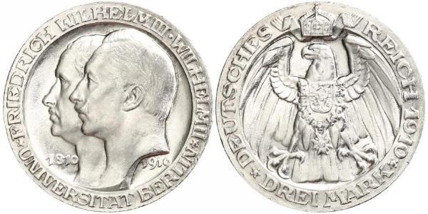 3 Марка Королівство Пруссія (1701-1918) Срібло Wilhelm II, German Emperor (1859-1941)