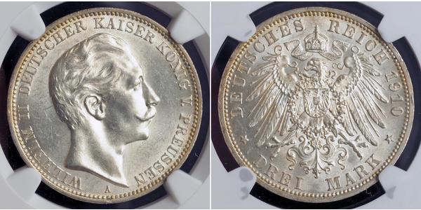 3 Марка Королівство Пруссія (1701-1918) Срібло Wilhelm II, German Emperor (1859-1941)