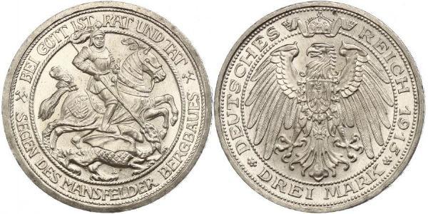 3 Марка Королівство Пруссія (1701-1918) Срібло Wilhelm II, German Emperor (1859-1941)