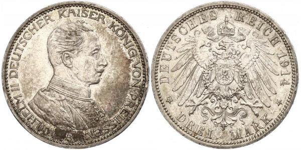 3 Марка Королівство Пруссія (1701-1918) Срібло Wilhelm II, German Emperor (1859-1941)