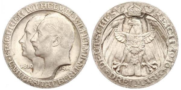 3 Марка Королівство Пруссія (1701-1918) Срібло Wilhelm II, German Emperor (1859-1941)