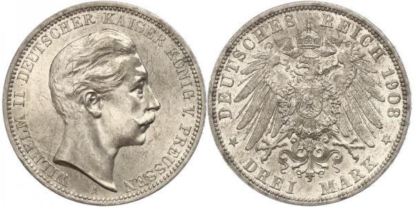 3 Марка Королівство Пруссія (1701-1918) Срібло Wilhelm II, German Emperor (1859-1941)