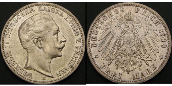3 Марка Королівство Пруссія (1701-1918) Срібло Wilhelm II, German Emperor (1859-1941)
