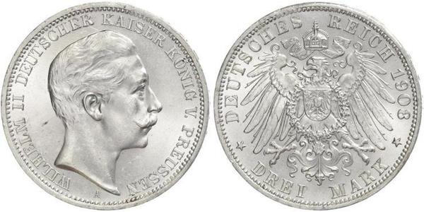 3 Марка Королівство Пруссія (1701-1918) Срібло Wilhelm II, German Emperor (1859-1941)