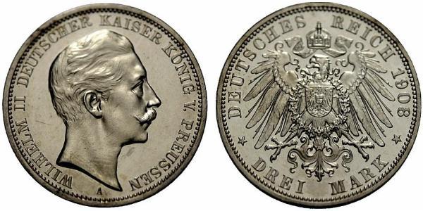 3 Марка Королівство Пруссія (1701-1918) Срібло Wilhelm II, German Emperor (1859-1941)