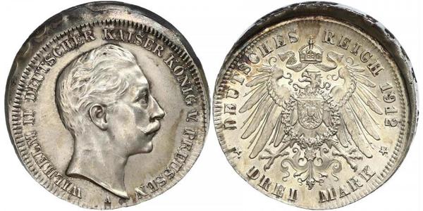 3 Марка Королівство Пруссія (1701-1918) Срібло Wilhelm II, German Emperor (1859-1941)