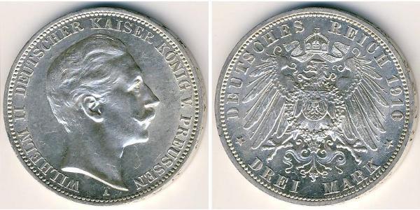 3 Марка Королівство Пруссія (1701-1918) Срібло Wilhelm II, German Emperor (1859-1941)