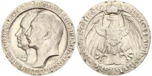 3 Марка Королівство Пруссія (1701-1918) Срібло Wilhelm II, German Emperor (1859-1941)