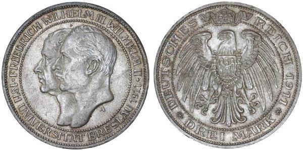 3 Марка Королівство Пруссія (1701-1918) Срібло Фрідрих Вільгельм III, король Пруссії  (1770 -1840)