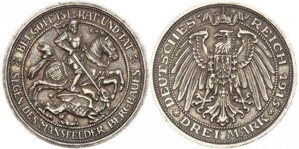 3 Марка Королівство Пруссія (1701-1918) Срібло Wilhelm II, German Emperor (1859-1941)
