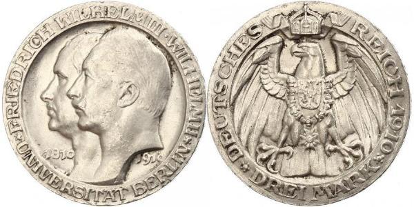3 Марка Королівство Пруссія (1701-1918) Срібло Wilhelm II, German Emperor (1859-1941)