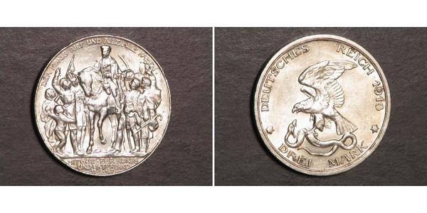 3 Марка Королівство Пруссія (1701-1918) Срібло 