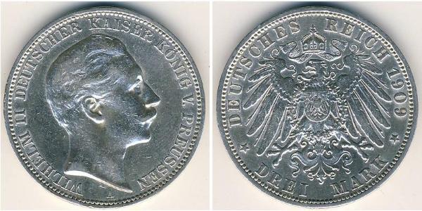 3 Марка Королівство Пруссія (1701-1918) Срібло Wilhelm II, German Emperor (1859-1941)