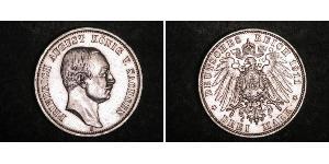 3 Марка Королівство Саксонія (1806 - 1918) Срібло Frederick Augustus III of Saxony (1865-1932)