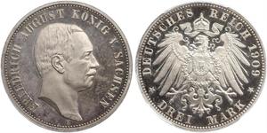 3 Марка Королівство Саксонія (1806 - 1918) Срібло Frederick Augustus III of Saxony (1865-1932)