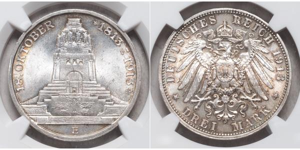 3 Марка Королівство Саксонія (1806 - 1918) Срібло 