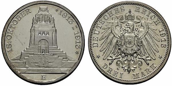 3 Марка Королівство Саксонія (1806 - 1918) Срібло 