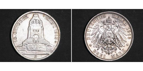 3 Марка Королівство Саксонія (1806 - 1918) Срібло 