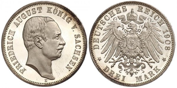 3 Марка Королівство Саксонія (1806 - 1918) Срібло Frederick Augustus III of Saxony (1865-1932)