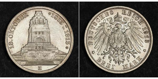 3 Марка Королівство Саксонія (1806 - 1918) Срібло 